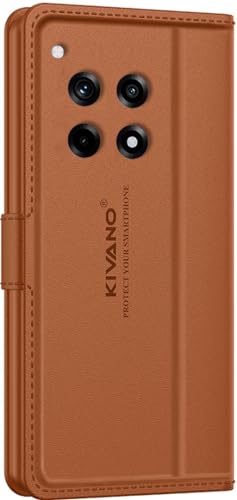 Image of KIVANO LUXE Compatible for OnePlus 12R 5G Luxury Handmade Leather Magnetic Flip Folio Case | Card Holder & Kickstand | Slim Protective Cover | Unisex - Brown