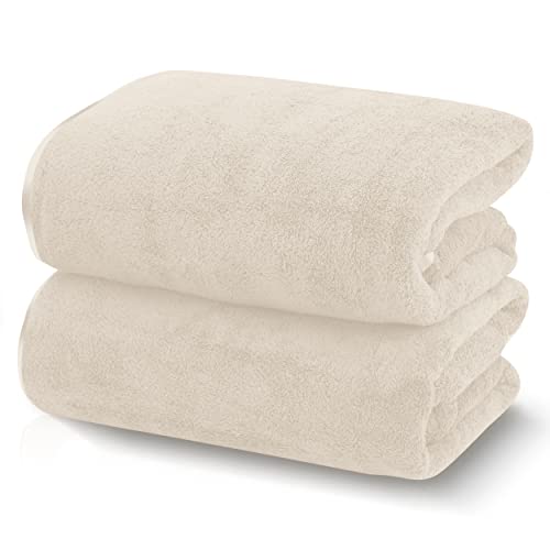 Tenstars Silk Hemming Bath Towels For Bathroom Clearance - 27 X 55 Inches - Light Thin Quick Drying - Soft Microfiber Absorbent Towel For Bath Fitness, Sports, Yoga, Travel, Gym - 2 Pack, Cream #TOP20