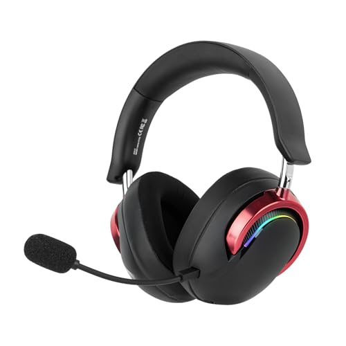 Image of MechLands Aula A700 Wireless Gaming Headset with 7.1 Surround Sound, 50mm Driver, 2.4GHz /BT /Wired, Gaming Headphone with Noise Canceling Mic, RGB Light, 40H Battery, for PS4 /PS5 /PC /Switch (Black Red)