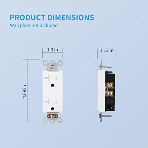 Topeler 20A Tamper Resistant Duplex Receptacle Standard Wall Outlet, Decorative Electrical Receptacle, Child Proof Safety, Self-Grounding, White, Ul Listed, 10 Pack #TOP2