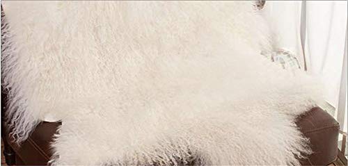 Genuine Tibetan Mongolian Lamb Sheepskin Curly Fur Rug Hide Pelt Throw Fur Area Rug Carpet Chair Cover Super Fluffy Thick Decorativeas Throw Rug In Bedroom, Living Room，White, L:40Inx W:23In #TOP5