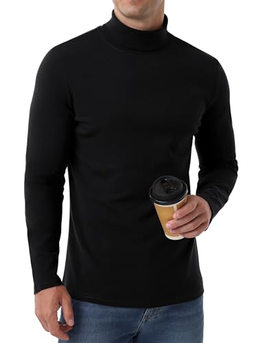 QIXING Tops térmicos de manga larga para hombre, cuello alto, camisas térmicas de invierno para hombre (gris claro, S), Negro , S