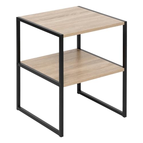 5 five simply smart 5five - Table de Chevet 2 Étagères Aliaj Effet Bois et Noir - Forme Carrée - Planches en Bois - Pieds en Acier - Dressing, Chambre, Salon