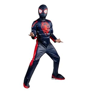 Marvel Spider-Man: Miles Morales Official Youth Halloween Costume – Premium Quality Padded Jumpsuit with Pull On Fabric Mask