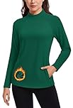 TACVASEN Women's Thermal Underwear Fleece Lined Long Sleeve T Shirt Workout Tops for Women UK Emerald Green, L