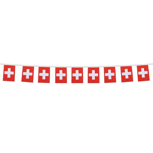 Image of AZ FLAG Switzerland 6 meters BUNTING Flag 20 flags 9'' x 6'' - Swiss STRING flags 15 x 21 cm