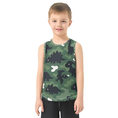 Cute Dino Camo Green Boys PTank Top Sleeveless Kids Vest Toddler Soft Dance Undershirts for Workout Gym Swimming 3T2