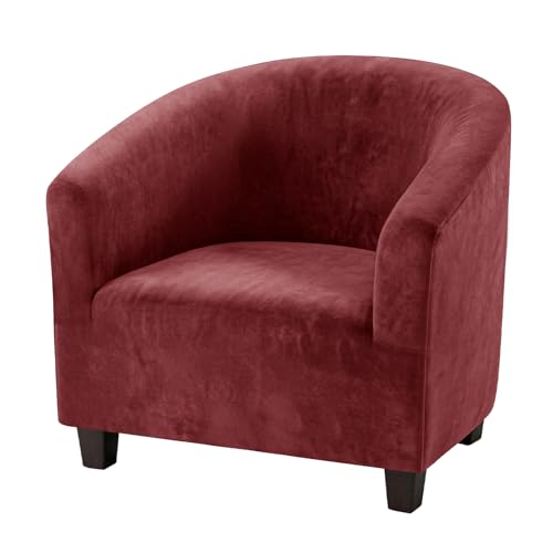 KIDOACOW Stretch Crystal Velvet Barrel Chair Covers, Thick Soft Club Chair Slipcover with Elastic Bottom Removable Tub Chair Slipcover Washable Armchair Slipcovers for Living Room(1 PCS Burgundy)
