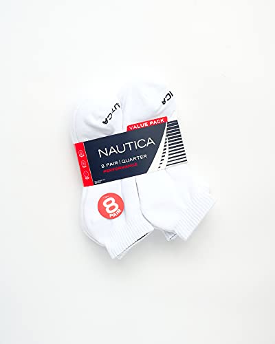 Nautica Men's Athletic Socks - Cushioned Quarter Cut Ankle Socks (8 Pack), Size 6-12.5, White #TOP1