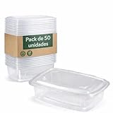 Envases comida para llevar 750ml, pack de 50 unidades, tapa transparente, recipientes plástico PP desechables para hostelería, restauración y delivery, comida caliente y fría, apto para microondas