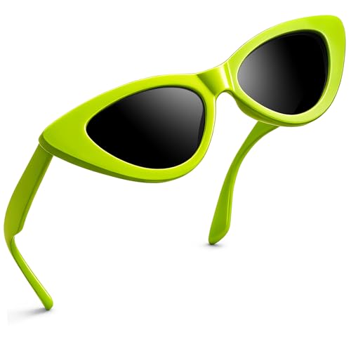 Joopin Small Cat Eye Sunglasses for Women Pointy Cateye Sun Glasses Polarized UV Protection Driving Beach Party (Neon Green Black)