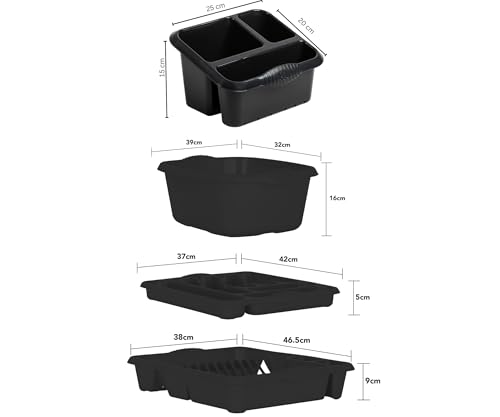 Homey Mart 4-Piece Kitchen Sink Set, Large Dish Drainer, 39cm Washing Bowl, Cutlery Tray and Sink Tidy, Colour - Black - Image 3