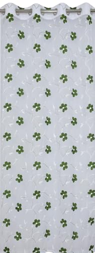 Image of Embroidered Floral Sheer Net Curtain for Window - 5x4 Feet - Transparent Green Net Curtain - Pack of 1 - Elegant Lightweight Decor for Living Room & Bedroom