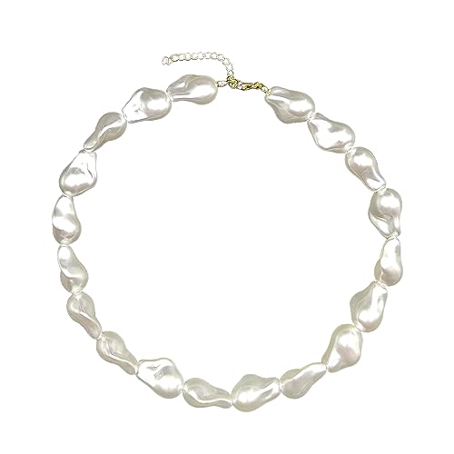 Pearl Necklaces for Women Chunky Pearl Choker Necklaces Baroque Pearl Necklace Dainty White Pearl Beaded Necklace Vintage Pearl Charm Choker Necklace Birthday Wedding Jewelry for Women