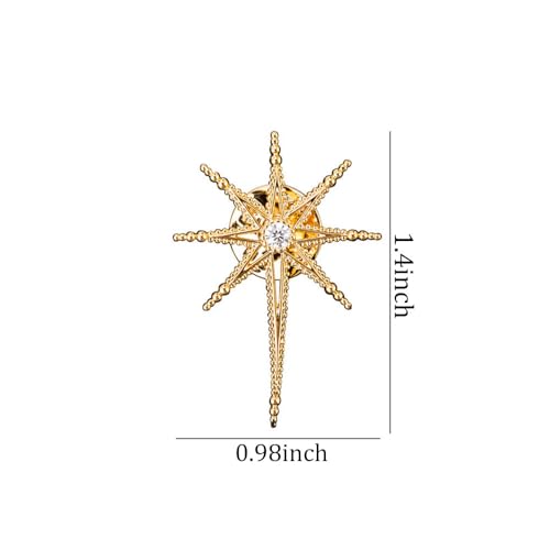 Image of Creative Octagram Star Brooch Pin Eight Awn Star Snowflake Zircon Badge Pins for Clothes Hats Elegant Suit Lapel Pin Shirt Collar Pin Jewelry Gifts for Women Men