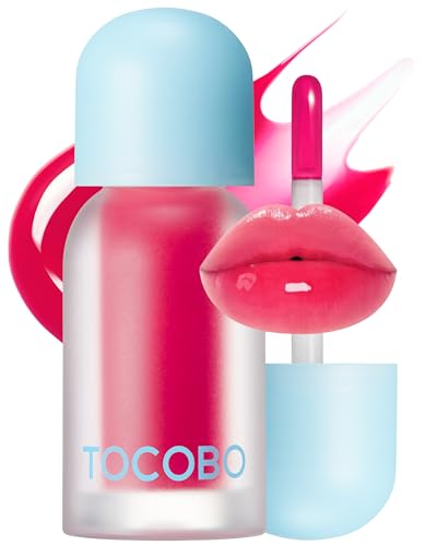 Image of TOCOBO Juicy Berry Plumping Lip Oil 12 Cherry Ade - Korean Vegan Hydrating Lip Oil with Plant Oils for High Shine Gloss - Non Sticky Formula for All Skin Tones, 0.12 fl.oz.