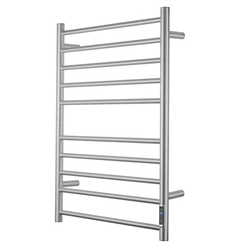 BLARALA Heated Towel Racks for Bathroom, Wall Mounted Electric Towel Warmer Racks with Timer & Temperature Control, 10 Bar Stainless Steel Towel Heater for Bathroom, Brushed Silver, Plug-in