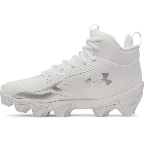 Under Armour Boys' Spotlight Hammer JR RM Football Cleats, (100) White/Metallic Silver/Metallic Silver, 3, US