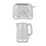 Salter Rise Kettle & 2-Slice Toaster Set – 1.7L 3000W Rapid Boil Kettle & 800W Toaster with 7 Browning Levels, Defrost, Reheat & Cancel Functions, Matte Taupe Finish