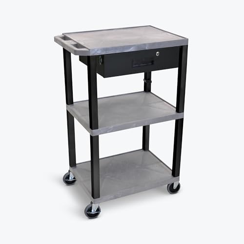 Chariot utilitaire pour atelier et bureau avec 3 étagères grises modulables
