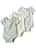 little planet by carter's Baby 3-Pack Short Sleeve Bodysuits made with Organic Cotton, Mint, Sweet Cream, Gray Heather, 9M