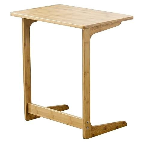 Zoopolyn Tv Tray Table Bamboo Tv Dinner Table C Shaped end Table for Sofa Couch Laptop Living Room Bedroom Natural Cover