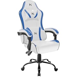 HLONONE Gaming Stuhl, Ergonomischer Gaming Sessel mit Kopfstütze und Lendenkissen, Gamer Stuhl Höhenverstellbar, Rückenlehne verstellbar 90-135°, Gaming Chair Tragfähigkeit 150 kg, Blau