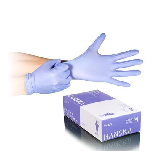 HANSKA 100 Guanti Monouso Nitrile Viola - Senza Polvere - Usa e Getta- Ambidestri - Non Sterili - Base di Gomma - Adatti per Ambiti Medici, Manipolazione degli Alimenti (100, M)