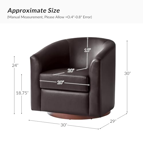 Image of HULALA HOME Faux Leather Swivel Accent Chairs Set of 2 with Solid Wood Base, Round Swivel Barrel Chairs for Living Room and Bedroom, No Assembly Required, Brown