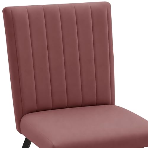 Image of Rosebell Set of 4 Dining Table Chairs with Wooden Top Table, Upholstered Cushioned Chairs, Modern Compact Dining Set for Home, Kitchen & Dining Room (Rose Pink)
