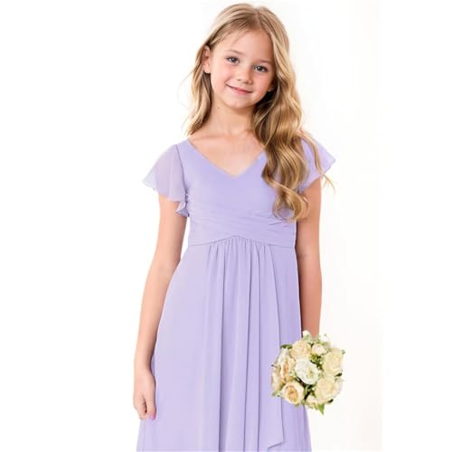 Junior Bridesmaid Dresses for Girls Teens Chiffon - Ruffle Sleeves Formal Party Gown V Neck Flower Girl Dress2