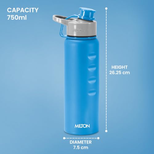 Image of MILTON Gripper 750 Stainless Steel Water Bottle, 750 ml, Blue | Leak Proof | Easy Grip | Light Weight | Easy to Carry
