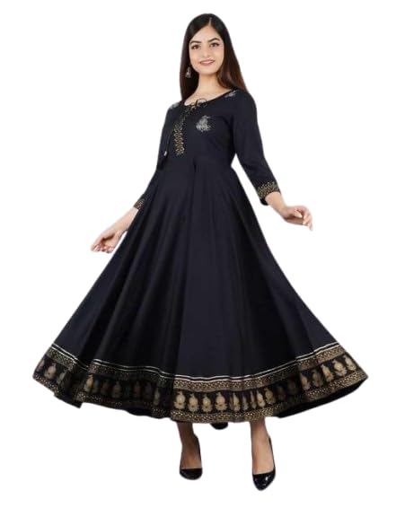 Image of Women's Printed Rayon Anarkali Kurti with 3 /4 Sleeves - Perfect for Festive, Party