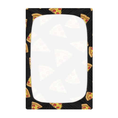 Image of Pizza Black Fitted Crib Sheet for Boys Girls Baby Breathable Crib Bedding Set for Toddler Bed Mattress,52 X 28 in