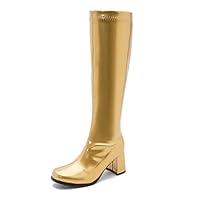 Women's Go Go Boots Over The Knee Block Heel Zipper Boot Winter Shoes Gold-37(235/US7.5)
