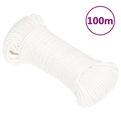 vidaXL Bootsseil Ankerleine Festmacher Tauwerk PP Leine Seil Tau Polypropylenseil Geflochten Flechtleine Wei&szlig; 4mm 100m Polypropylen