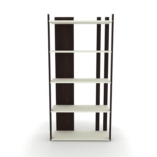 Image of ESTANTERIA Cuadrito Book Shelf Wooden Engineer Wood Book Rack for Study Room 5 Tier Corner Rack Storage Organizer Modern Book Display Showcase Stand for Library, Living Room,Office(Wenge & White)
