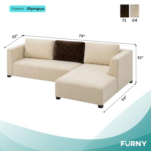 Image of FURNY Olympus 4 Seater RHS L Shape Sofa Set | Plush Velvet Suede Fabric | Modern Design | Soft Comfort Dual Color Cushions for Living Room, Office & Hotels (Cream-Dark Brown)