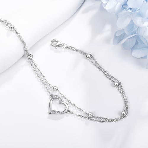 Image of POPLYKE 925 Sterling Silver Double Layered Chain Evil Eye Daisy Sunflower Butterfly Anklets for Women Holiday Beach Crystal Ankle Bracelet Dainty Evil Eye Jewelry
