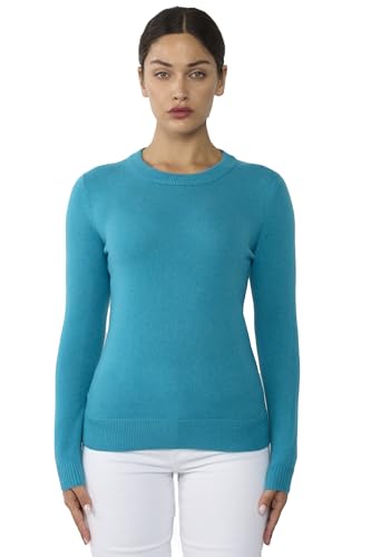 JENNIE LIU Women's 100% Pure Cashmere Crew Neck Sweater, Tight Knit Cozy Soft Hand Washable Long Sleeve Pullover