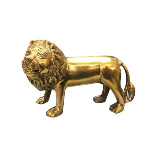 Image of Brass Lion Statue | Weight - 2140 G (Approx) | Size-5 x 9INCH | Vastu Remedy | Zonal Placement -North-North-East | Lion Statue for Home Decor | Showpiece