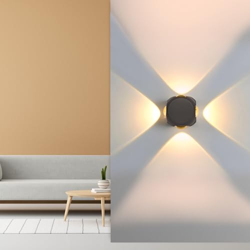 Image of GIGAWATTS 4W 4 Way LED Wall Light Up Down Left Right BIS IP65 Lamp Modern Outdoor Shockproof Black Body Fixture for Home Garden Decor Lightning (Pack of 1, Warm White)