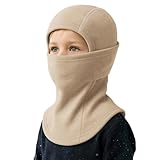Kids Balaclava Face Mask - Winter Hat Necker Warmer for Cold Weather Ski Cover for Boys Girls, Beige, One Size