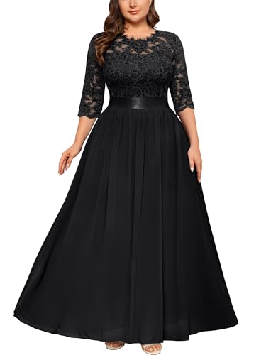 Miusol Women's Formal Floral Lace Plus Size Wedding Maxi Dress