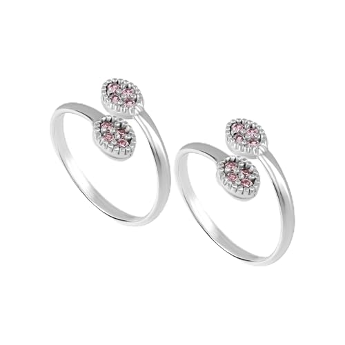 Image of SATKOTI 925 Silver Toe Rings for Women | Adjustable Pure Metal Bichiya with AAA Quality CZ Stone| BIS Hallmarked Jewelry with Authenticity Certificate | Pair of 2 Metti