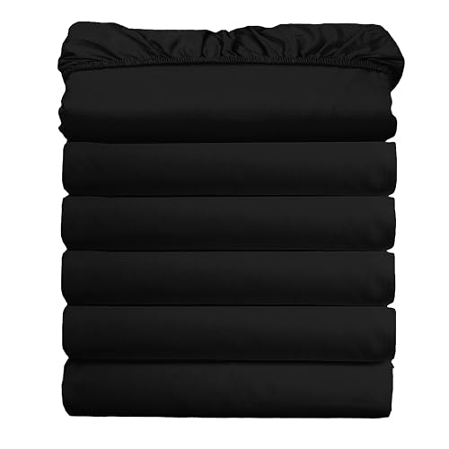 Elegant Comfort Ultra Soft Bulk Pack of 6 Bottom Fitted Sheets - 1500 Premium Hotel Quality Microfiber 6 Pack Fitted Sheets - Deep Pockets up to 16 Inches, Full Size, Black