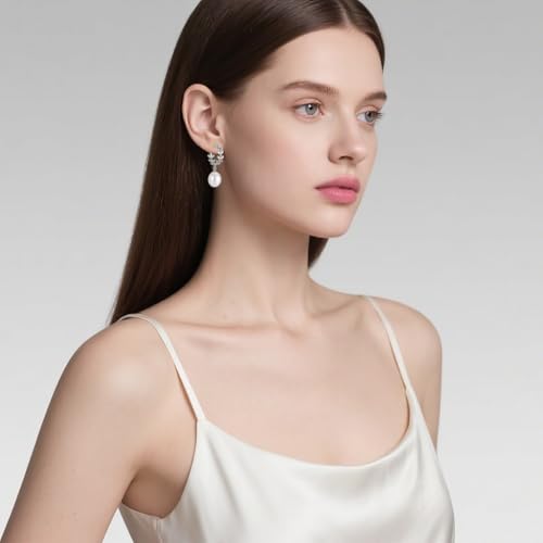 Gifts for Her, Freshwater Pearl Hoop Earrings for Women, 925 Sterling Silver, Genuine Pearl Drop Earrings for Women, Wife, Mom, Bride, Bridesmaid2