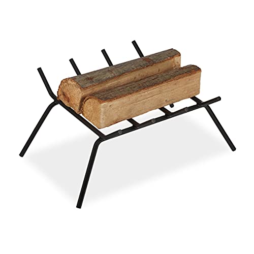 Relaxdays Morillo Chimenea Leña, Hierro Forjado, Soporte Rejilla Troncos con Patas, Cuadrado, 20 x 45,5 x 36 cm, Negro