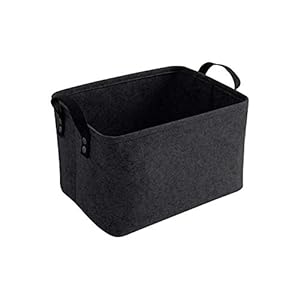 LITLANDSTAR Felt Storage Basket, Foldable Felt Basket Storage Box Open Storage Bin Laundry Hamper with Handles Shelf Basket Storage Basket Bin Organizer for Clothing, Magazine, Toys(Black)