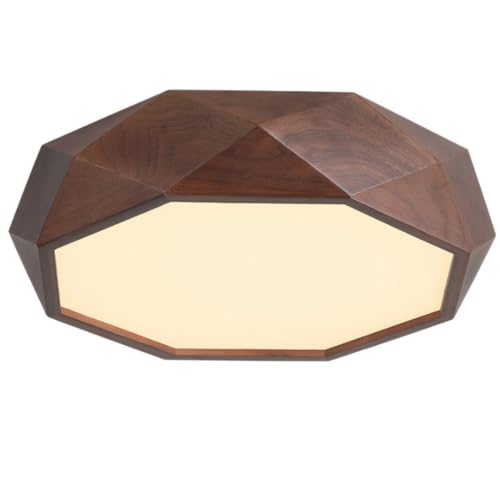 Plafonnier en bois de noyer 52 cm style vintage moderne avec éclairage LED blanc chaud encastré